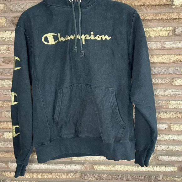 Champion Vintage Black Reverse Weave Hoodie Sweatshirt Size Medium - Picture 7 of 7